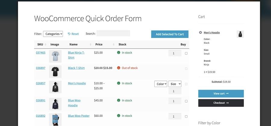 woocommerce product table 