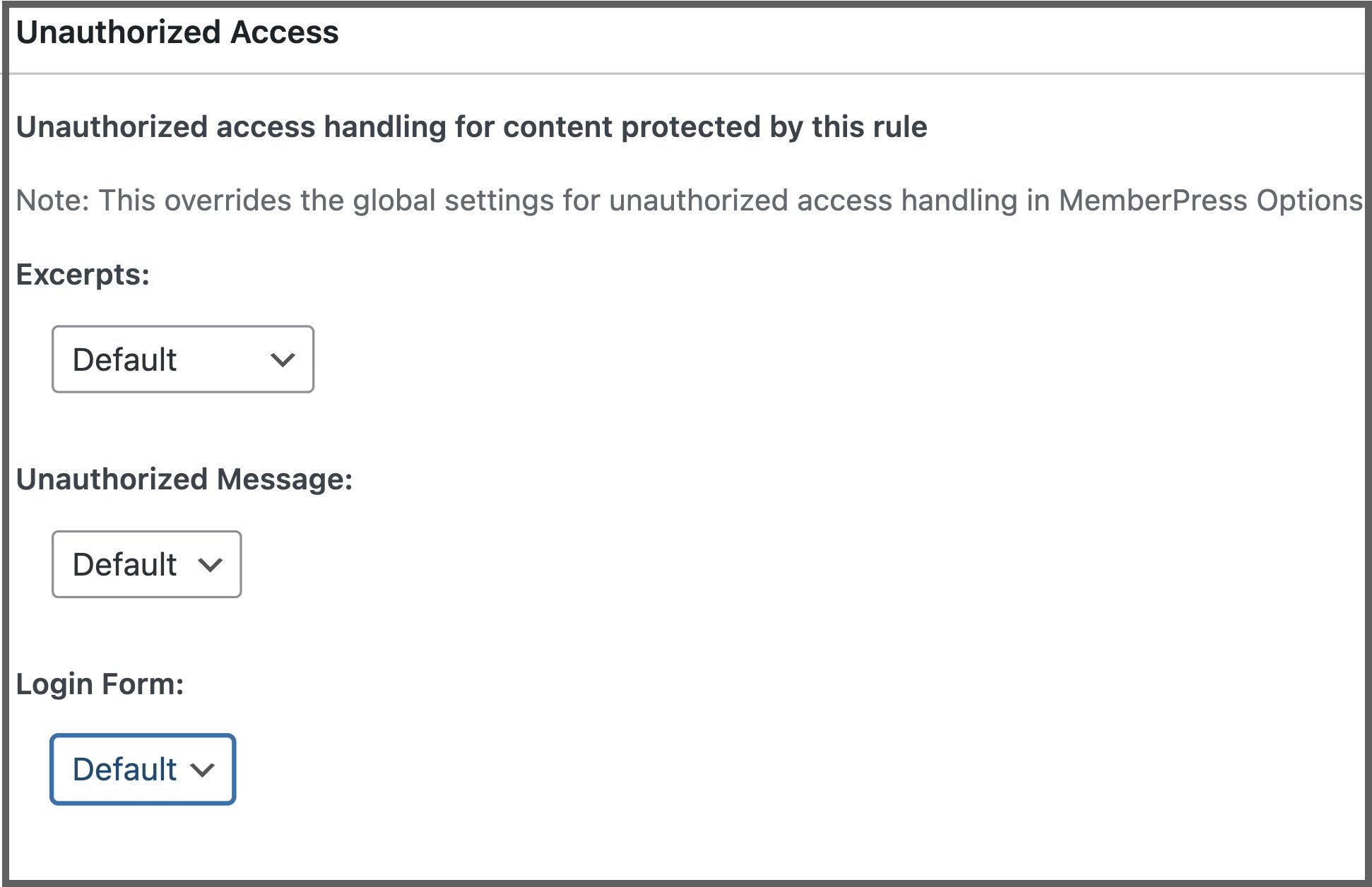 unauthorized access settings in memberpress