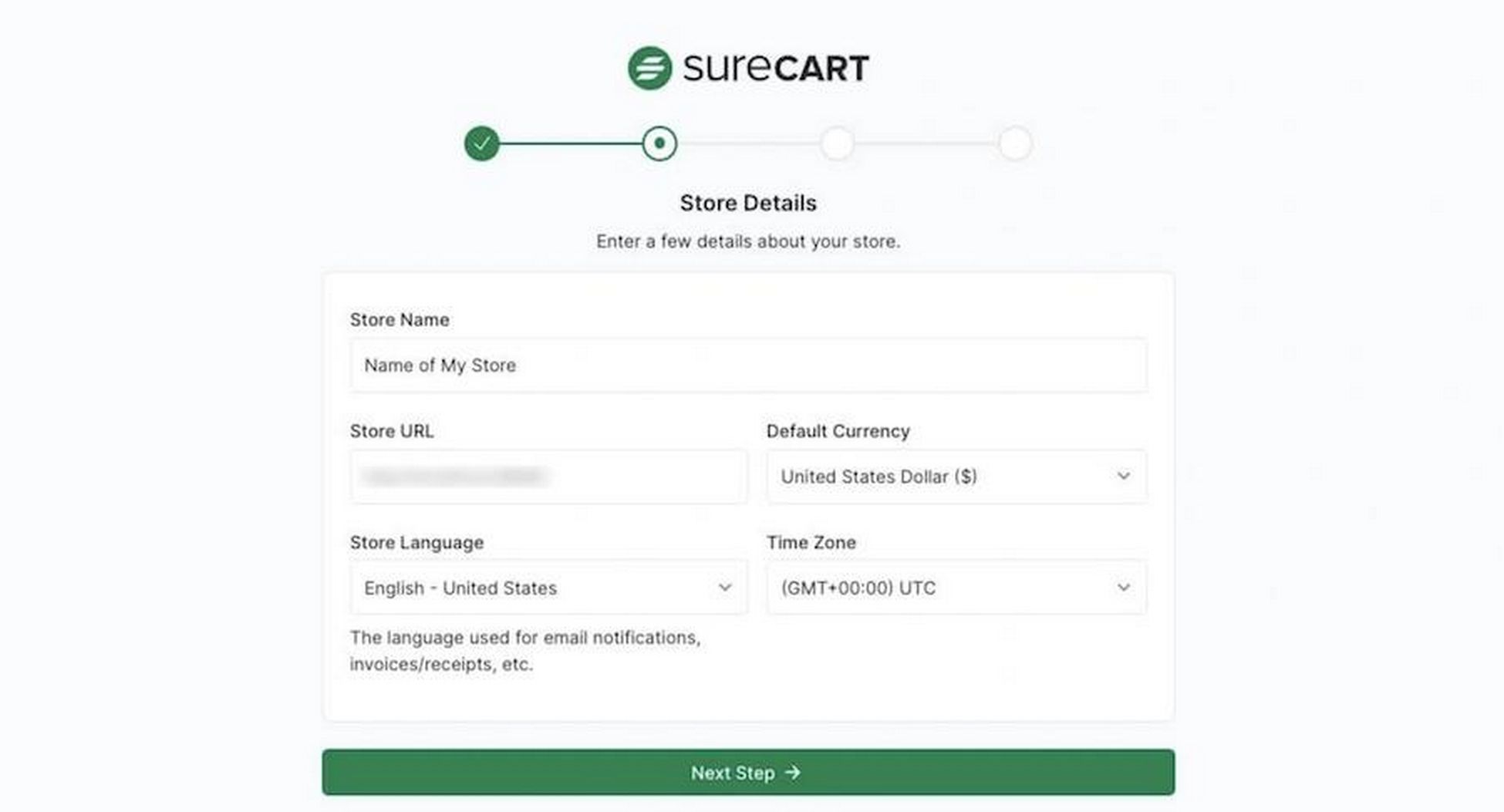 SureCart create a new store