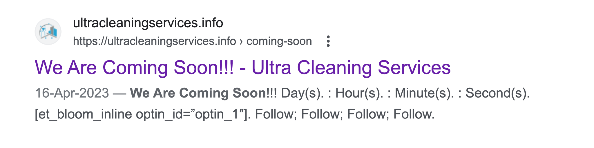 ultra cleaning services search page