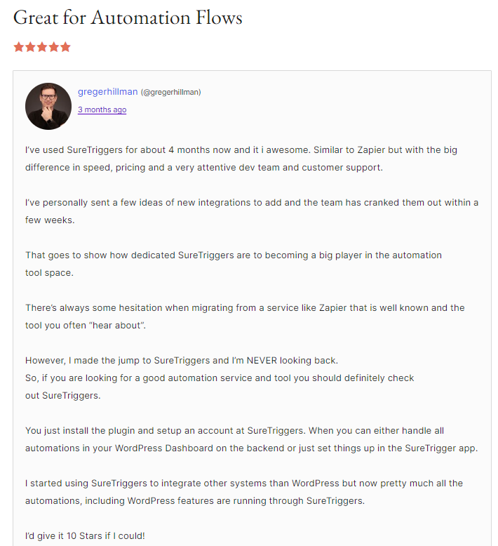 Another positive feedback from a WP customer