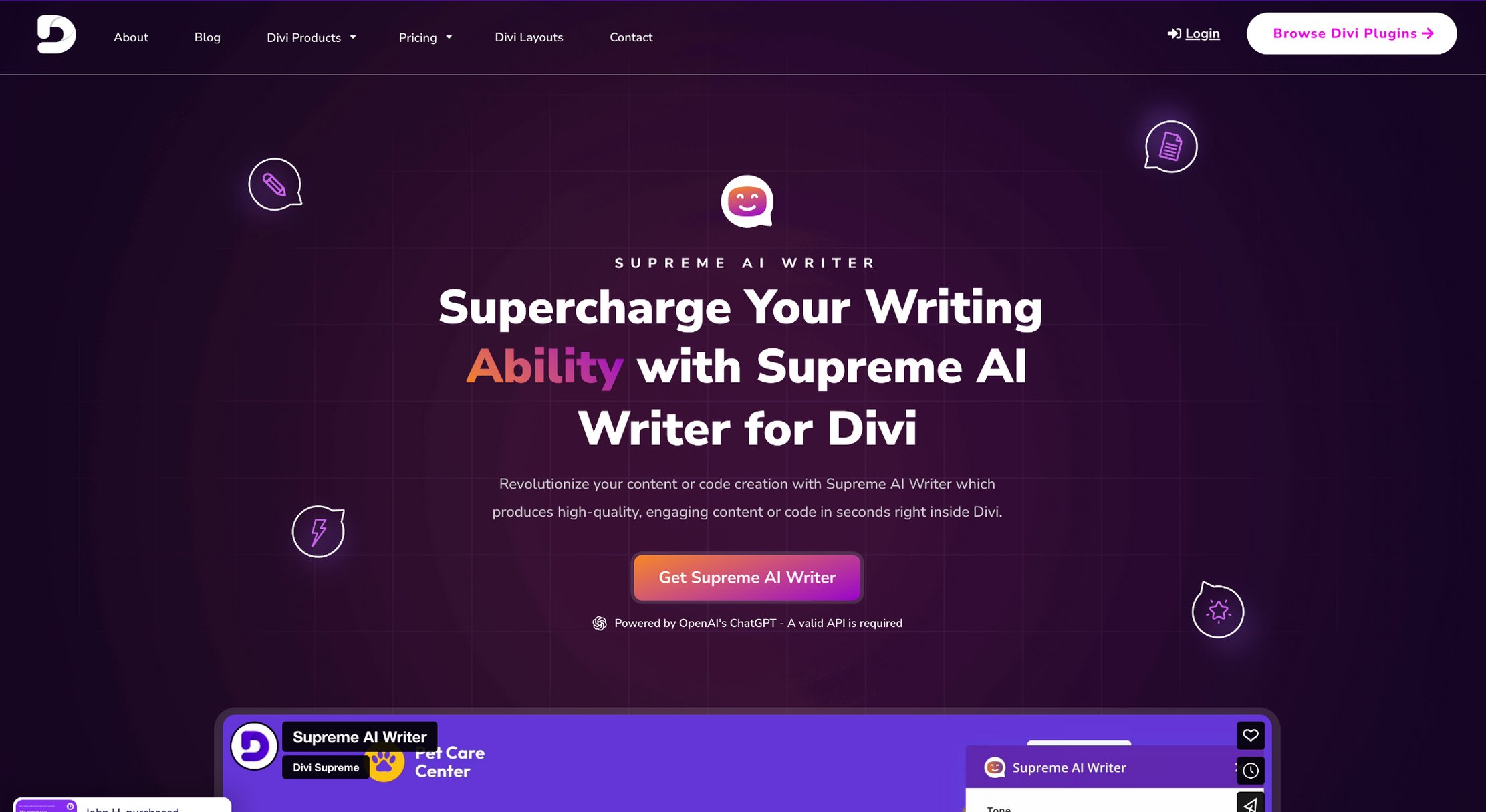 Supreme AI writer for divi