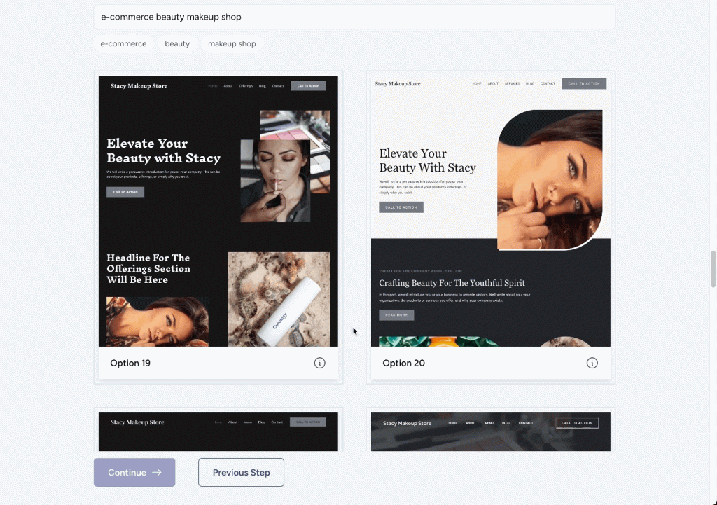 zipwp choose the website layout