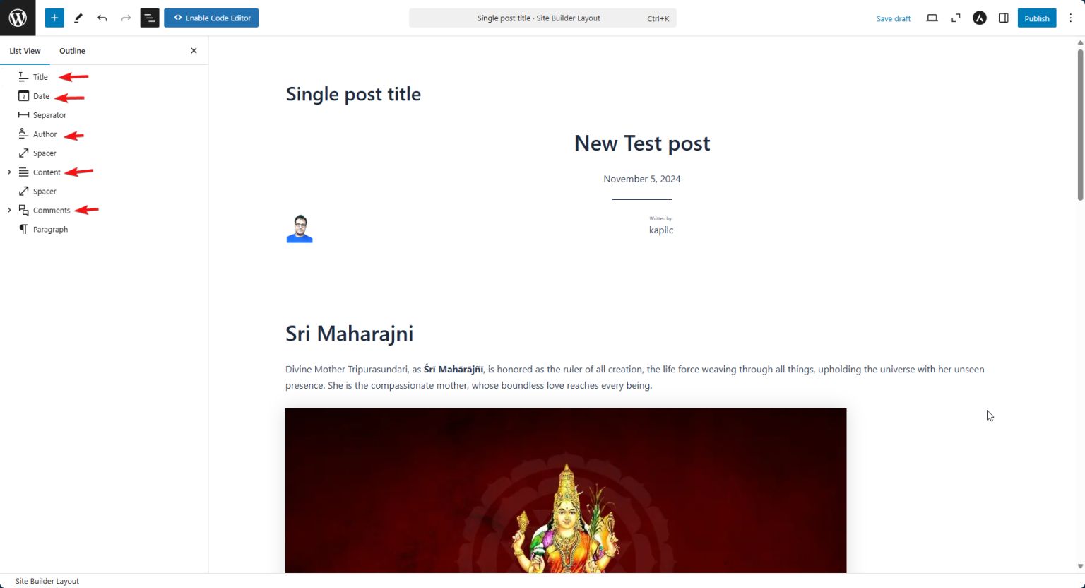 Single Post Template Using Site Builder