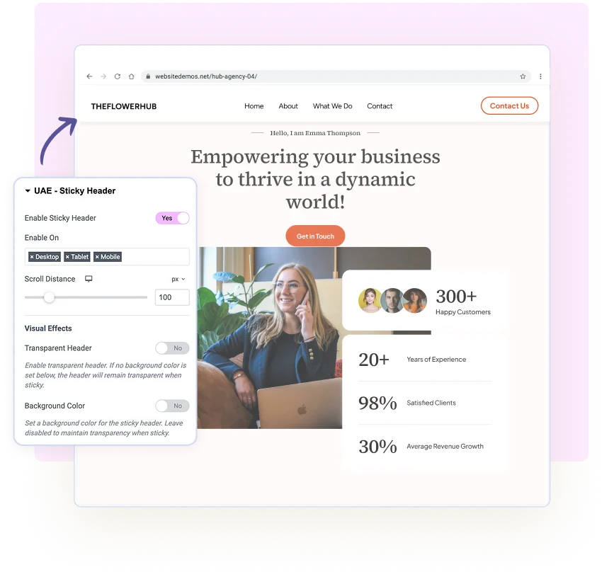 Sticky Header Modal Popup Enhancements