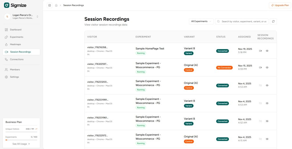 Sigmize tracks variant-level revenue and measures revenue per unique visitor (RPUV). 
