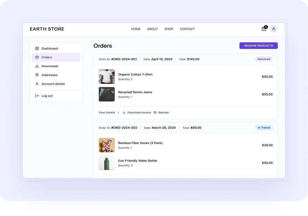WooCommerce Theme dashboard layout