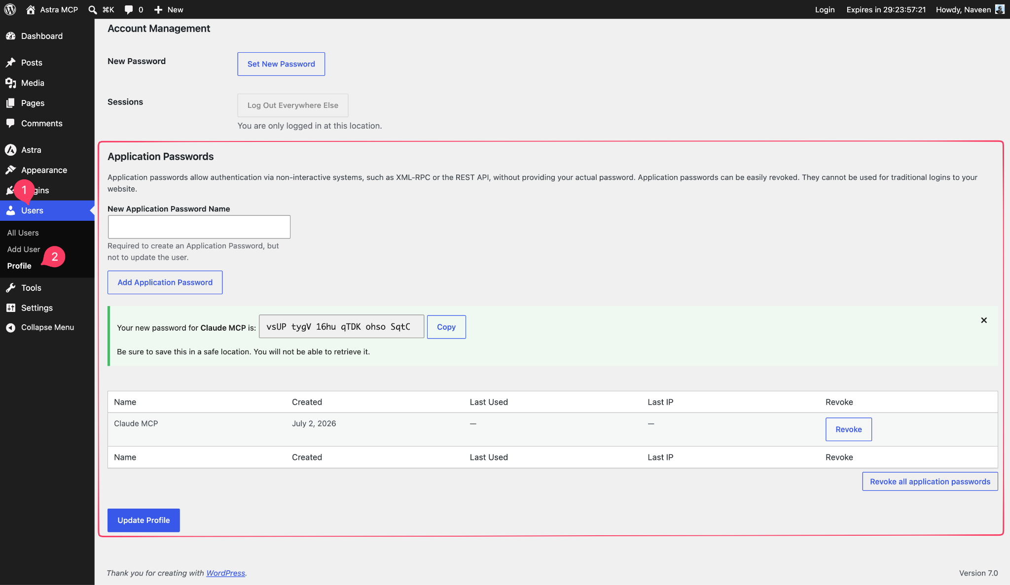New application passwords