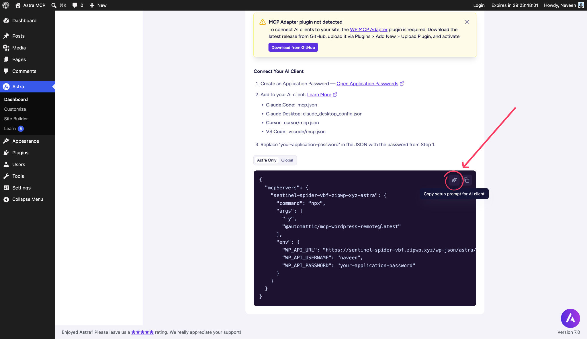 Copy JSON content button