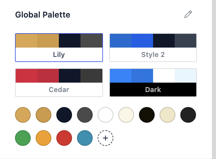 Custom Global Colors Global palette overview