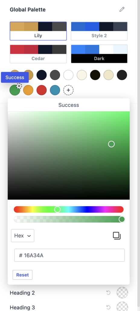 Custom Global Colors Success light palette