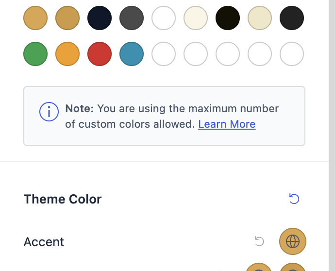 Custom Global Colors Max colors notice